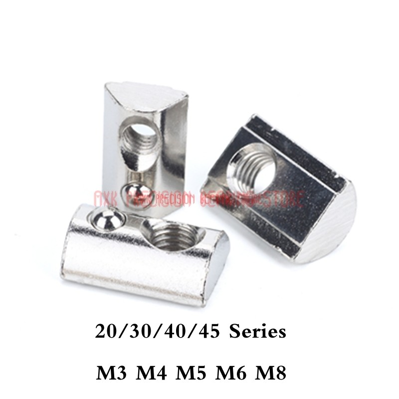 M3 M4 M5 M6 M8 Roll in T Nut with Spring Ball for AXK Aluminum Nuts, with 20/30/40/45 Chain Profile