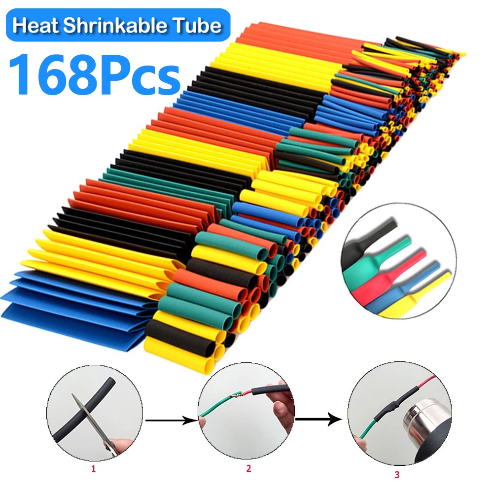 168pcs/pack Thermoresistant Tube Heat Shrink Wrap Kit Shrin Tubing Assorted Size Wire Cable Insulation Sleeving Sleeve