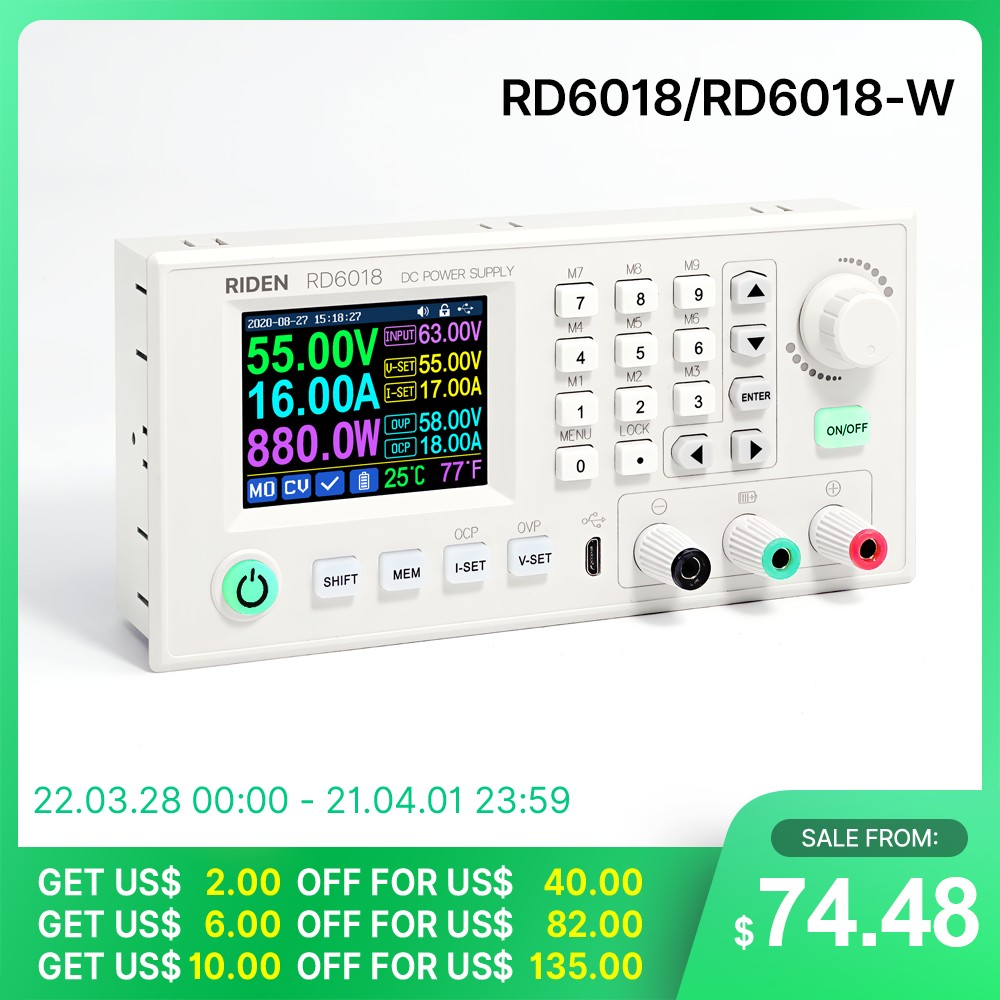 RD RD6018 RD6018W 60V 18A USB WIFI DC DC Adjustable Step Down Voltage Bench Power Supply Potentiometer & 800W1000W AC DC PSU