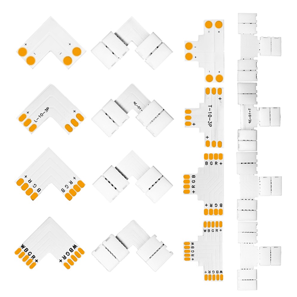 Led strip connector 2pin 3pin 4pin 5pin 10/12mm width L/T/X shape corner welding for WS2811 WS2812B 3528 5050 RGB LED light