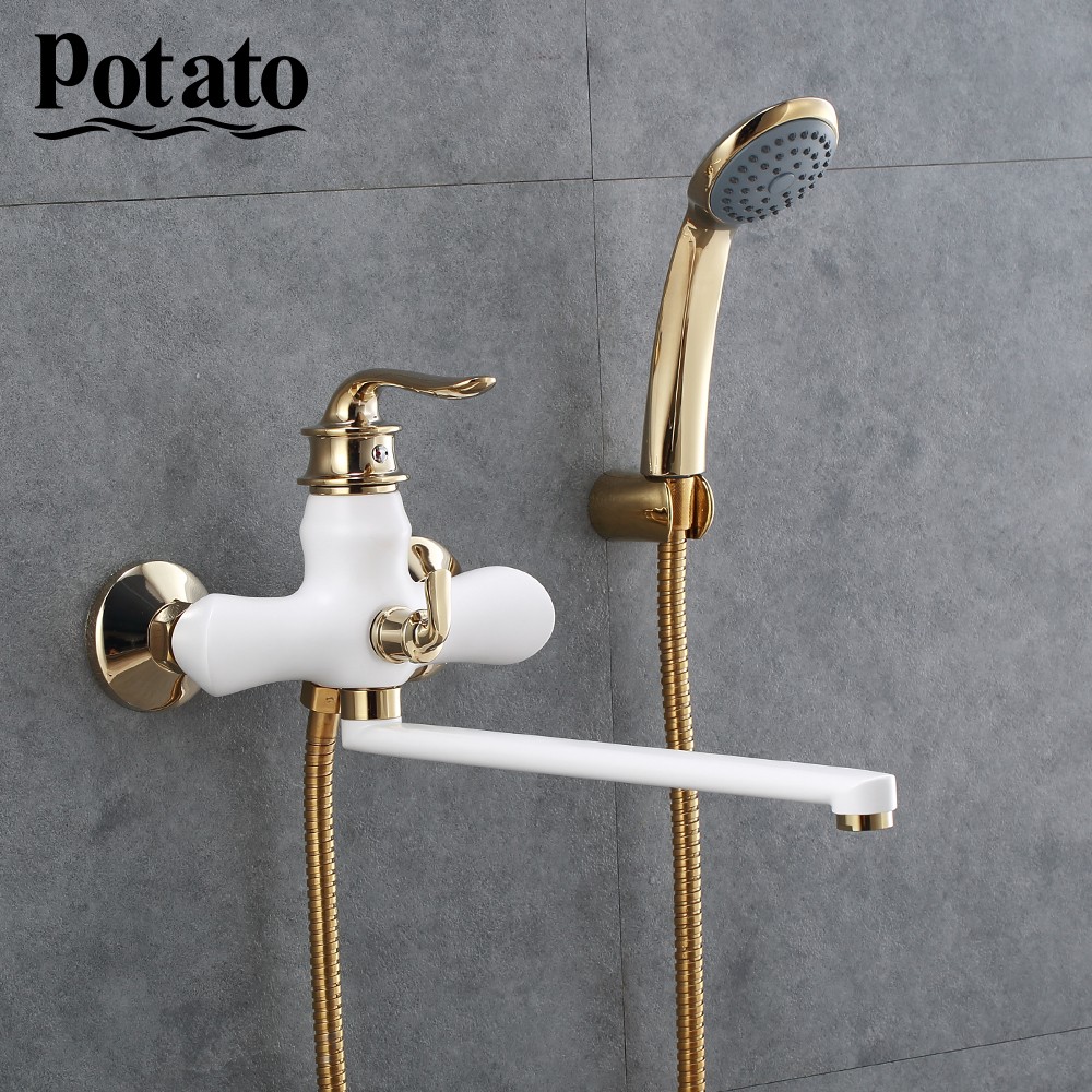 Potato Bathroom Faucet Chrome Outlet Pipe Hot and Cold Water Bath Mixer With ABS Shower Head p22219-