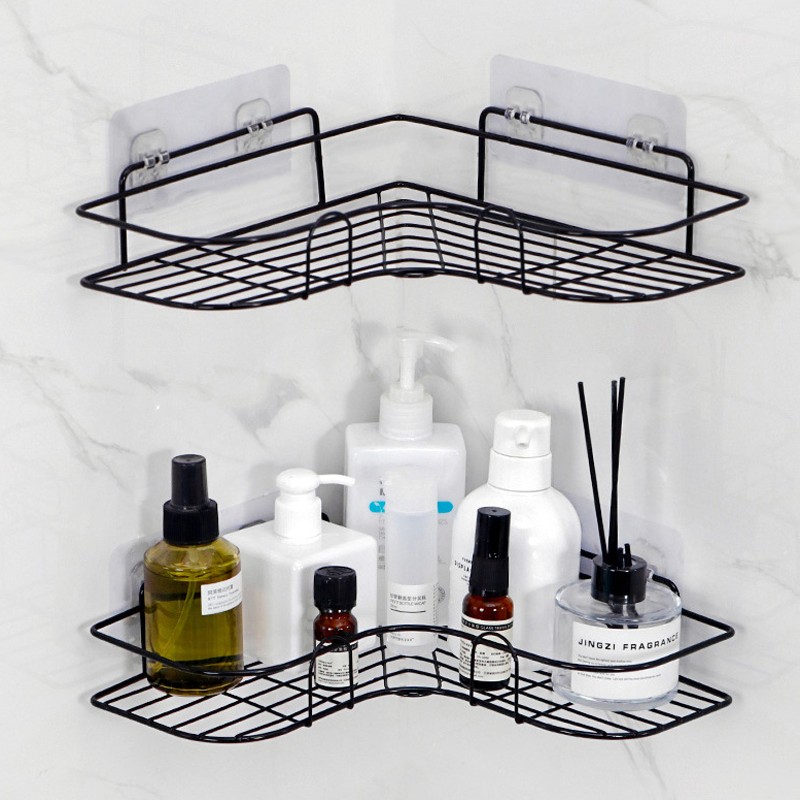 Bathroom Shelf Shower Wall Mount Shampoo Storage Holder With Suction Cup No Drilling Kitchen Storage Bathroom Accessories