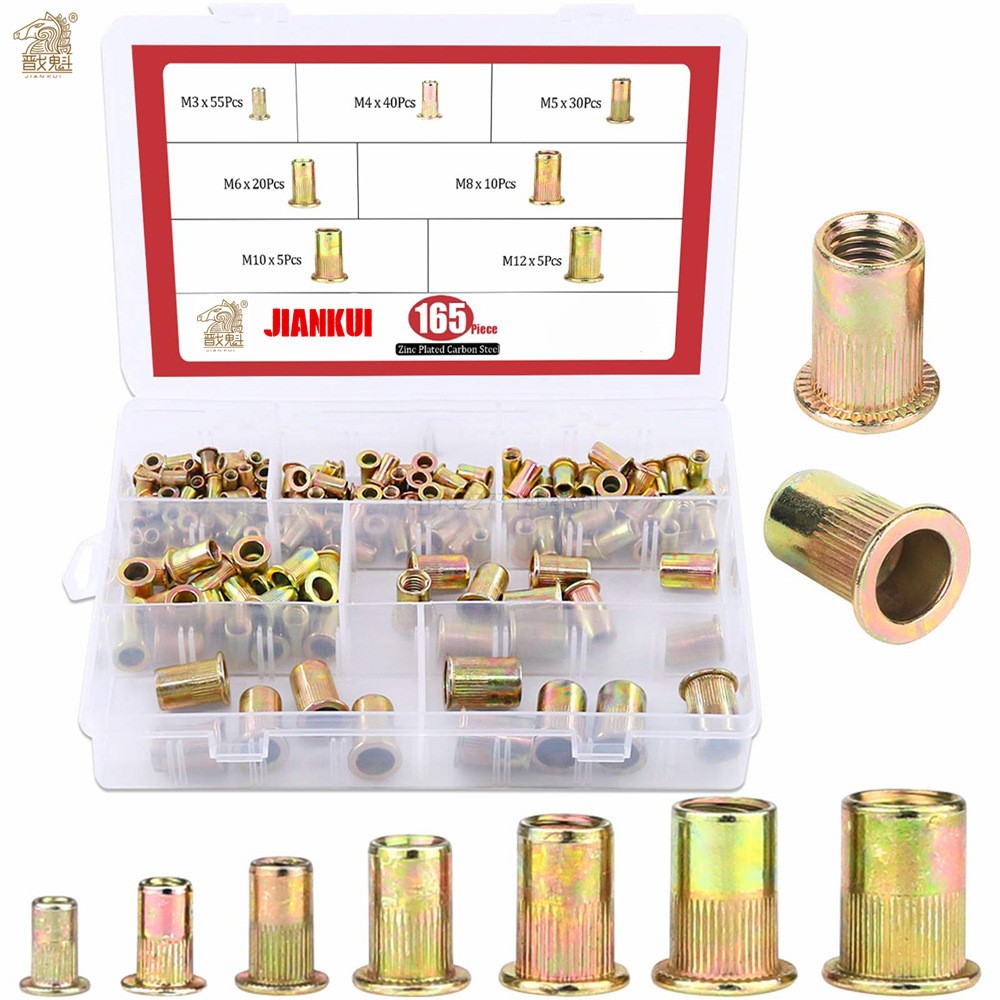 210/165/100 قطعة صندوق الكربون الصلب برشام المكسرات الكربون الصلب M3 M4 M5 M6 M8 M10 M12 شقة رئيس برشام المكسرات مجموعة أجزاء الأجهزة