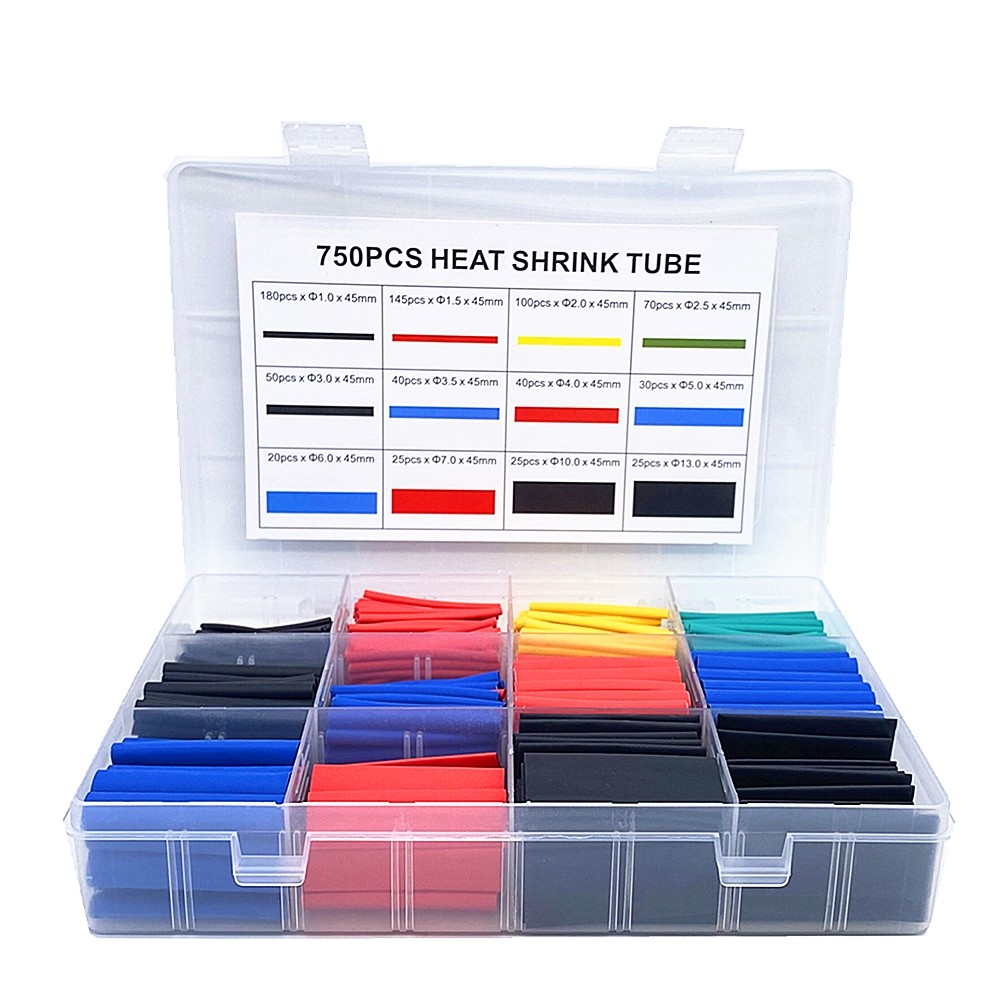 750pcs Heat Shrink Tubing Insulation Shrinkable Tubes Assortment Electronic Polyolefin Wire Cable Sleeve Kit Heat Shrink Tubes