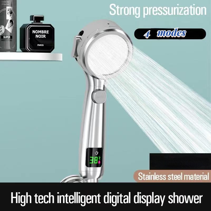 2022 New Temperature Display Shower Head Handheld Noshipping Bathroom Accessories High Pressure Water Saving 4 Modes Shower Head