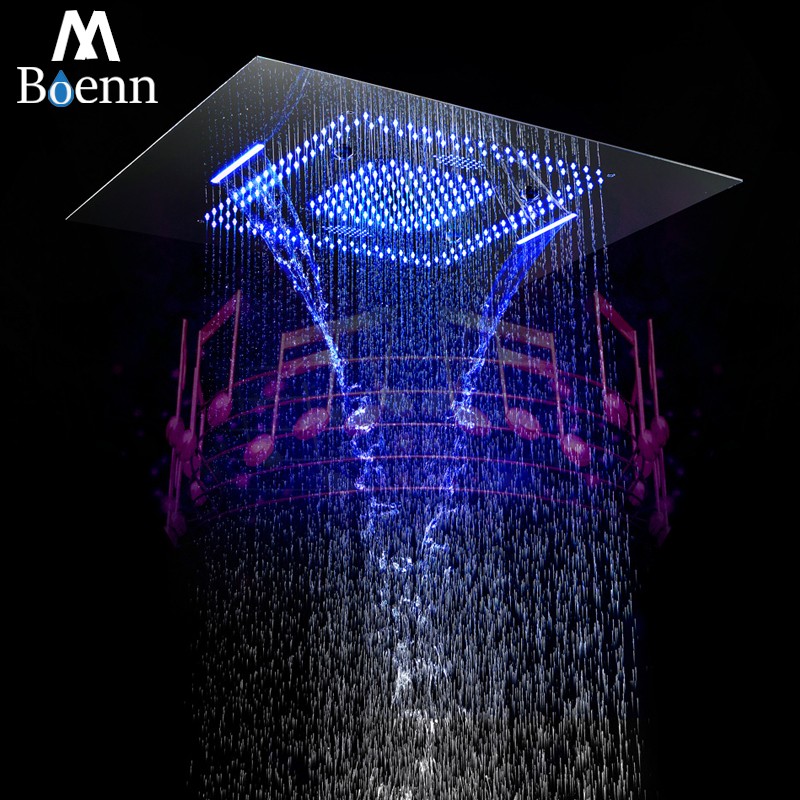 Bluetooth Music Shower LED Light Shower Music Waterproof Speaker Shower Waterfall, Foggy Bathroom 304SUS Bathing 60*80cm