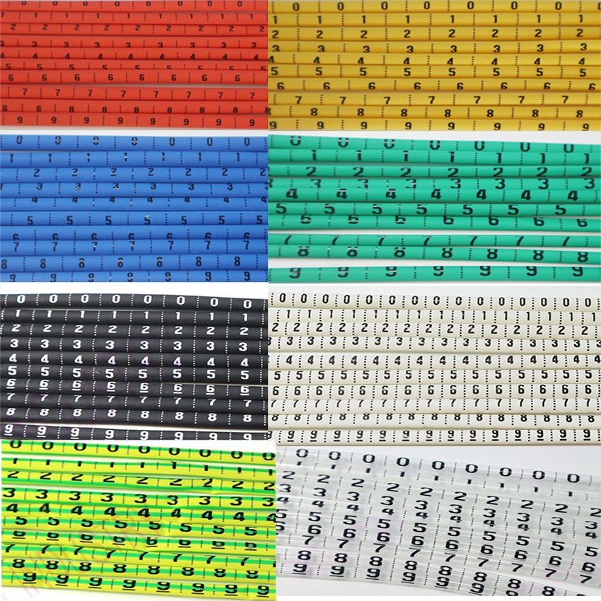 Plastic Heat Shrink Tubing Cable Markers Label Wire Number 0 to 9 1-16mm Colorful PVC Cable Cable Markers Insulation Shrink Ratio 2:1