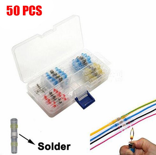 50pcs PE Solderstick Heat Shrinkable Tube Waterproof Soldering Wire Connector Kit 22-16 AWG 16-12 AWG 12-10 AWG 26-24 AWG