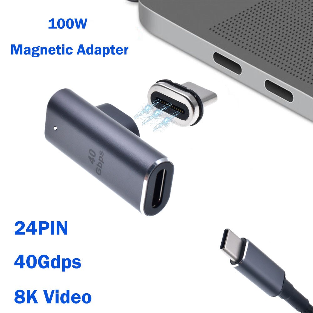 Magnetic USB C Adapter, 24 Pins USB3.1 40Gbps Data Transfer 8K 60Hz Video PD 100W Charge Compatible with MacBook Pro/Air