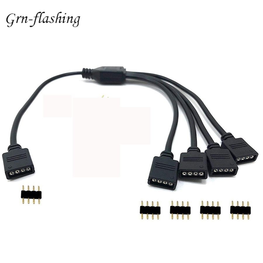 RGB LED Strip Connector, 4 Pins, 1 to 1, 2, 3, 4, 5 Sockets, Power Splitter Cable, 4-Pin Needle, Female, for RGB Strip Lighting