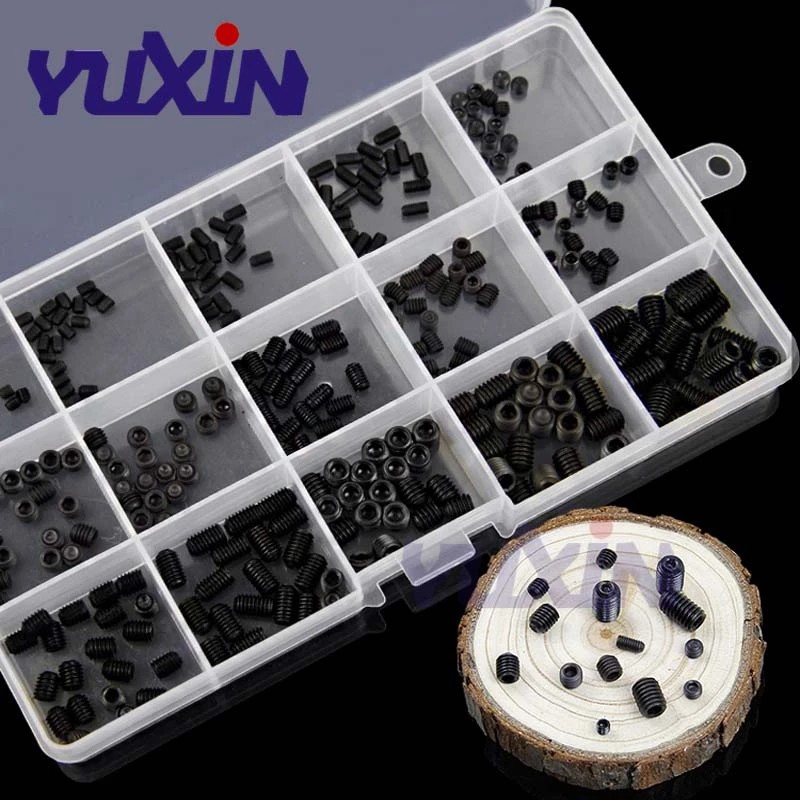 300pcs DIN916 M3 M4 M5 12.9 Grade Black Socket Screw Assortment Allen Head Socket Hex Set Grub Screw Box Kit