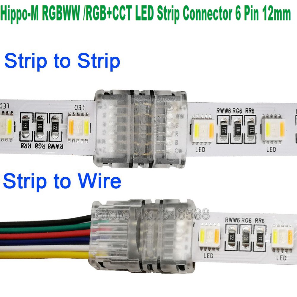 10pcs/lot 6Pin RGBCCT LED Strip Connector Strip To Wire Strip For Stripping Terminal For IP20 IP65 Waterproof 12mm RGB+CCT LED Strip