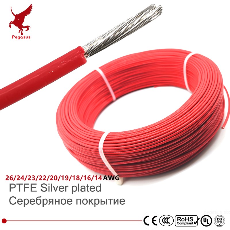 PTFE 20/50/100M 26/24/23/22/20/19/18/16/14AWG Tinned Flame Retardant High Temperature Resistant Electrical Cable Wire