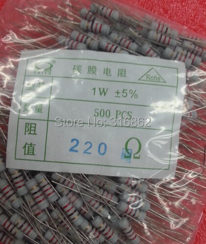 1W 220R 1W 220OHM Carbon Film Resisto-r 5% 500pcs/lot Free Shipping