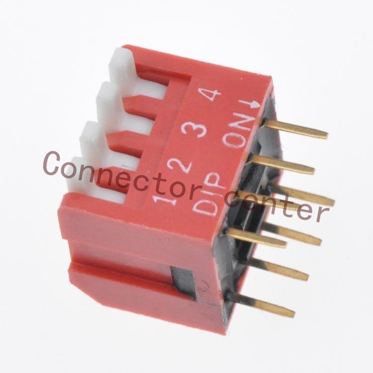 High Quality DIP Switch Piano Type Side Actuation 2.54mm Pitch Gold Plated 4 Position 8Pin Red DHL-04