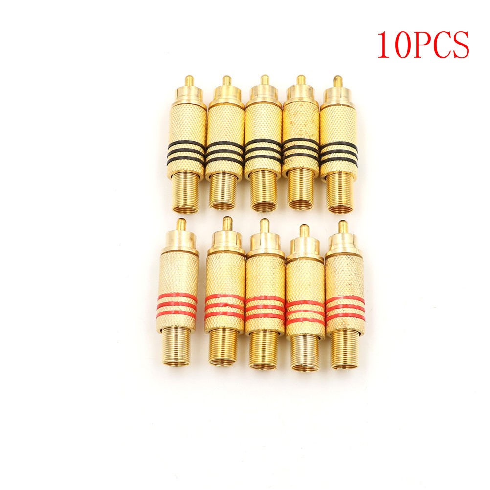 10pcs DIY Parts Gold Red Black Metal Spring RCA Male Connector Jack Plug AV Plugs for Computer Audio Video Soldering