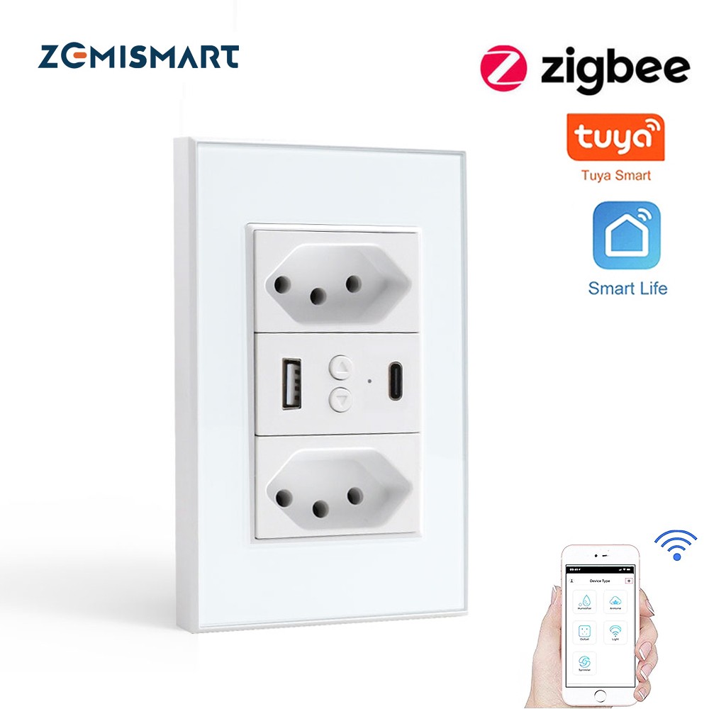 Zemismart Tuya ZigBee Smart Brazil Socket Electric Brazilian Wall USB Ports Charger Alexa Google Home Voice Control Timer Plug