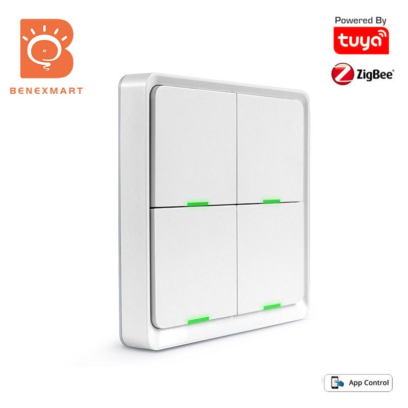 Benexmart Tuya ZigBee Landscape Switch Wireless Light Switch 1 2 3 4 Bands Wall Push Button On Off Smart App Control Black