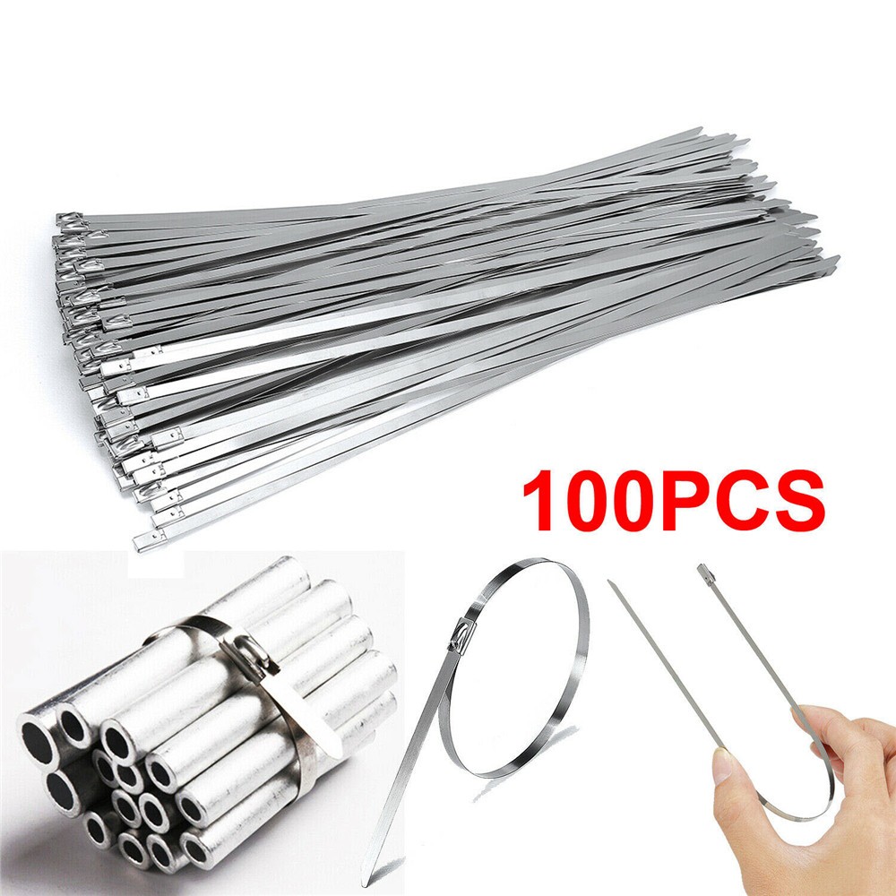 100pcs 304# Stainless Steel Cable Ties 4.6mm Heavy Duty Self-Locking Cable Zip Tie Multipurpose Metal Exhaust Wrap Lock Ties