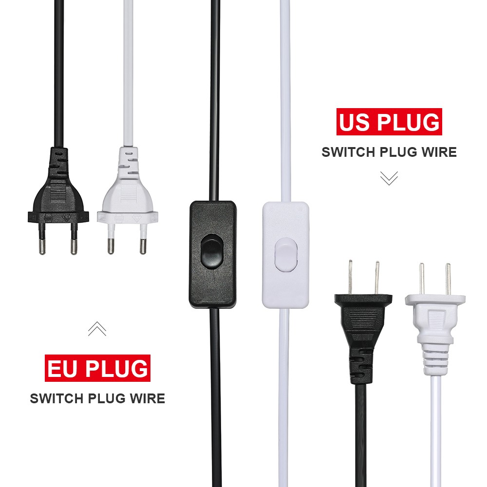 High Quality Power Cord 2.4m Switch Plug Cord Two Pin Plug Cable Extension Cord American Adapter Black and White LED Light Cord