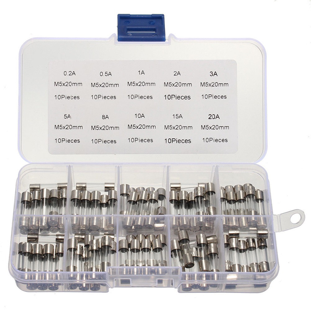 100pcs DIY Fast Replacement With Box Portable Quick Blow Accessories Durable 5x20mm Glass Tube Assorted Fuse