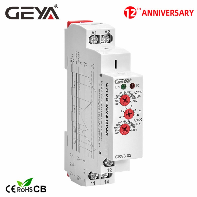 Free Shipping GEYA GRV8-02 Monitor Overvoltage and Undervoltage Protection Relay DC 12V 24V 48V 110V 220V 240V