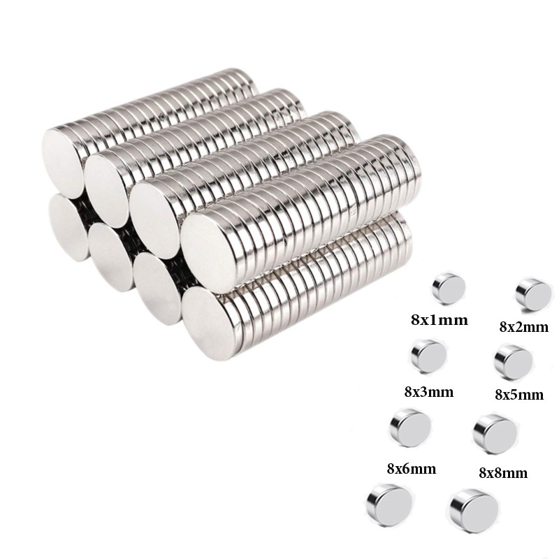 30-100PCS 8x1mm-8x8mm Small Round Neodymium Magnet Rare Earth Strong Powerful Permanent Fridge NdFeB Magnets DISC