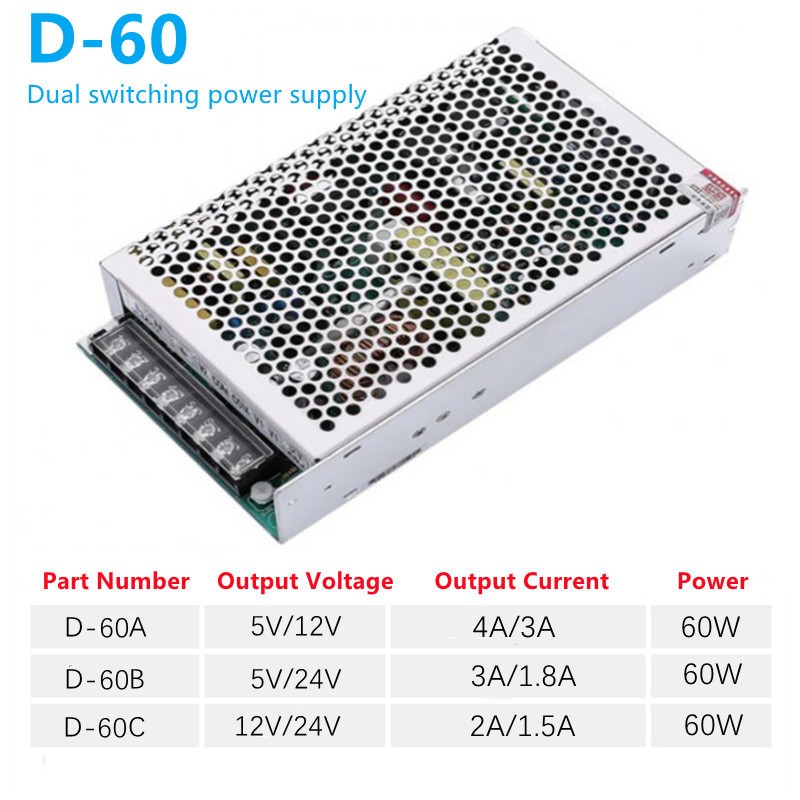 60W Dual Output Switching Power Supply 5V 12V, 5V 24V, 12V 24V Power Adapter AC-DC Converter D-60A D-60B d-60C