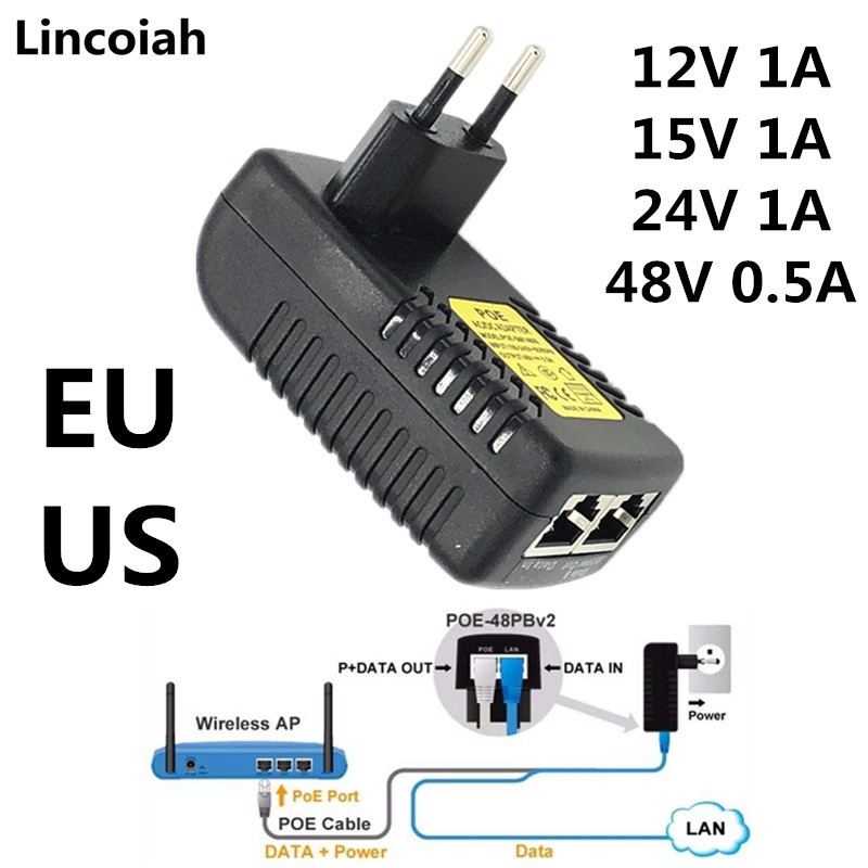 CCTV Security AC 110V-240V to DC 12V 15V 24V 48V 0.5A 1A PoE Inverter Power Adapter Ethernet IP Camera Phone POE Power Supply