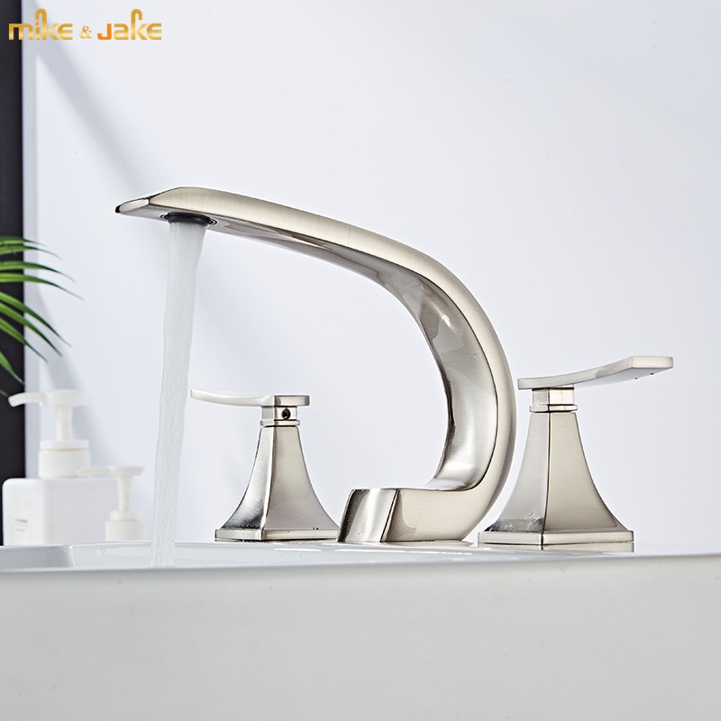 Brush nickel washbasin hot and cold faucet table basin double handle split three-hole washbasin wash basin three-piece set tap