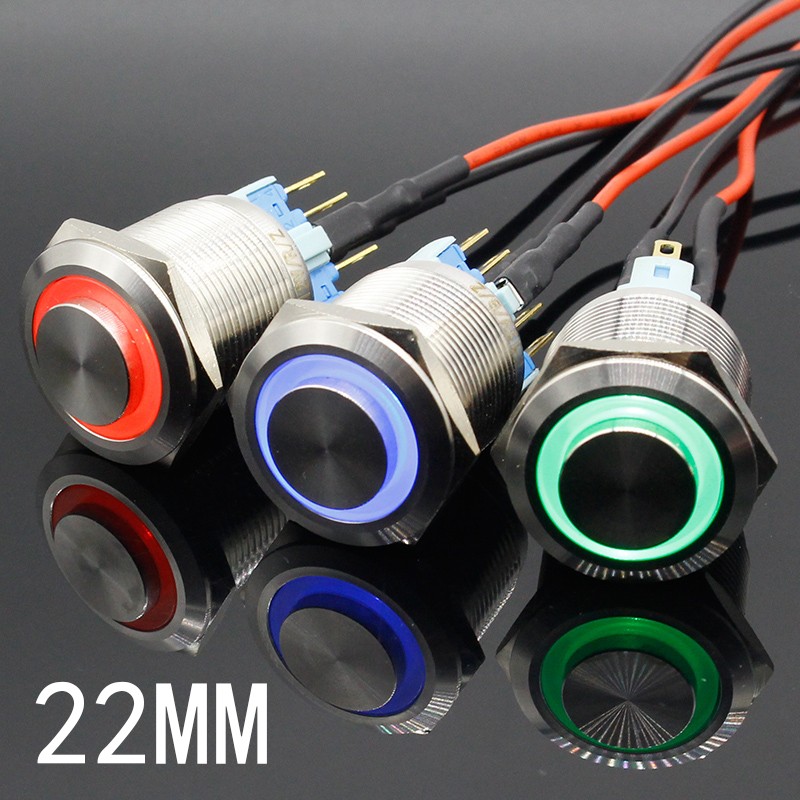 1pc Colorful Useful Durable 22mm LED Power Push Button Switch Momentary/Lockdown Waterproof Metal Self-locking Stainless