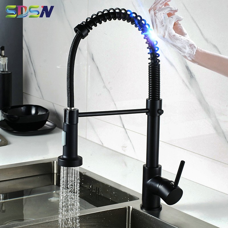 Hot Cold Touch Spring Kitchen Faucets With Pull Out Sprayer Pull Out Kitchen Mixer Tap Black Smart Sensor Touch Kitchen Faucet