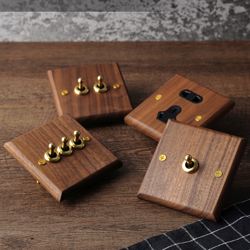 DepoGuye high quality retro American light switch socket, pure wood copper toggle switch panel, home and bed wall light switch