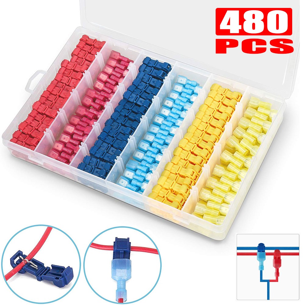 480PCS T-Tap Electric Quick Snap Splice Connector Electrical Cable Connectors Waterproof Lock Wire Terminal Crimp Wire Connector