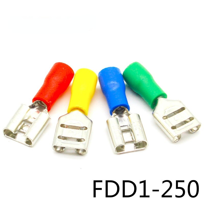 FDD1-250 Female Insulated Electrical Crimp Terminal for 22-16 AWG Connectors Wire Cable Connector 100pcs/pack FDD FDD1.25-250