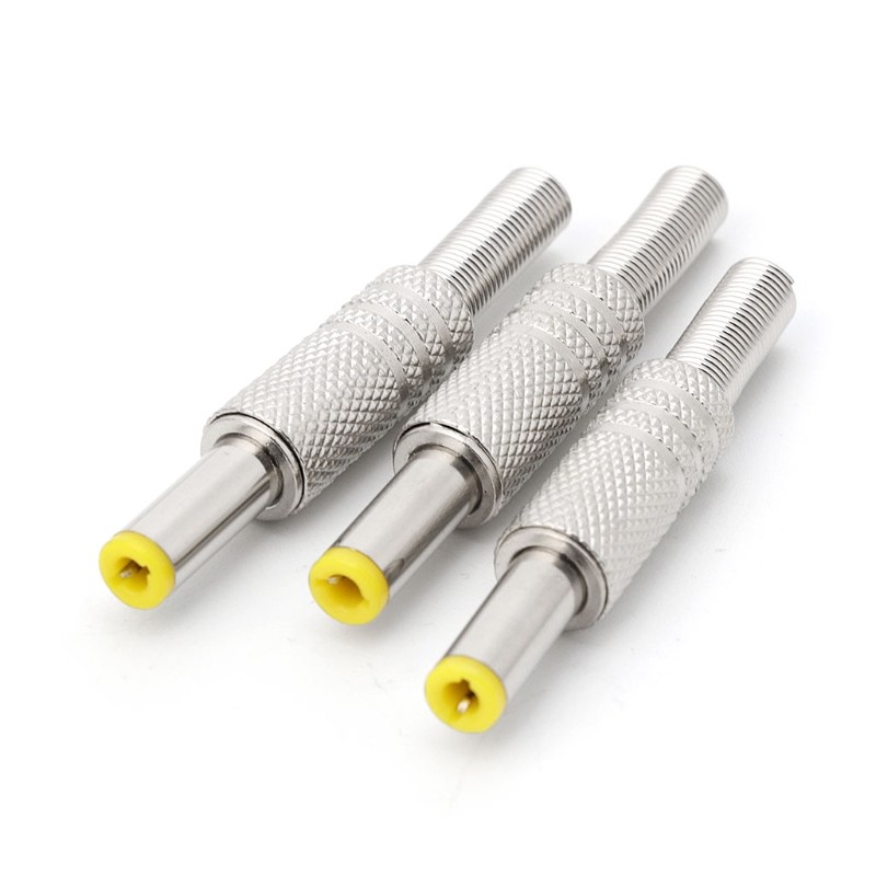 5pcs 5.5 x 2.5mm/5.5 x 2.1mm DC Power Jack Male Plug Metal Connector Adapter with Yellow Head