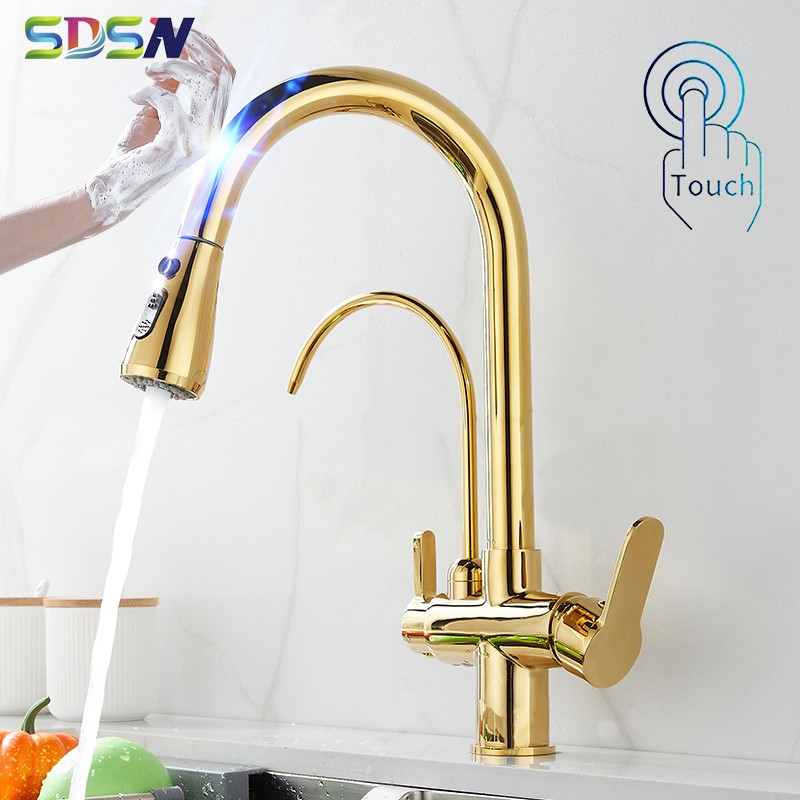 Smart Touch Filter Kitchen Mixer Tap Quality Brass Hot Cold Gold Kitchen Mixer Faucets Sensor Touch Pull Out Faucet Kitchen Tap