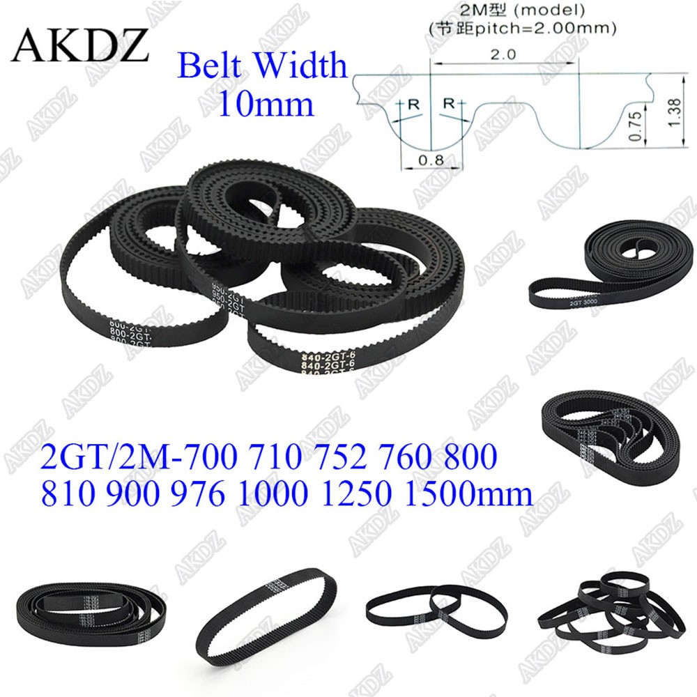 2MGT 2M 2GT Synchronous timing belt pitch length 700 710 752 760 800 810 900 976 1000 1250 1500 width 10mm rubber closed