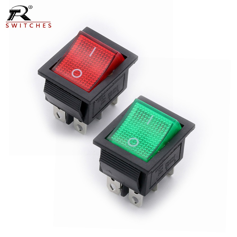 100pcs KCD4-201N-B Rocke Switch Rocker Power Reset Button With Light 16A 250V 20A 25V 4/6pin 2 position