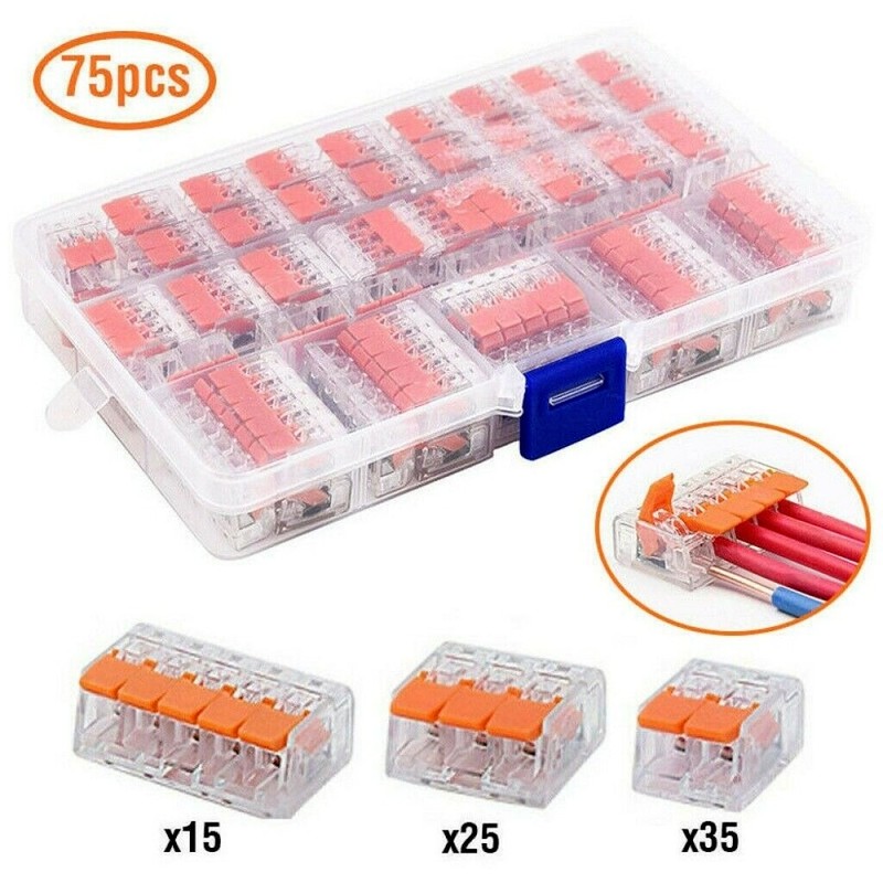 75pcs L 221 Electrical Connectors Wire Block Clamp Cable Terminal Reusable Mini Quick Home Connector Wire Terminal