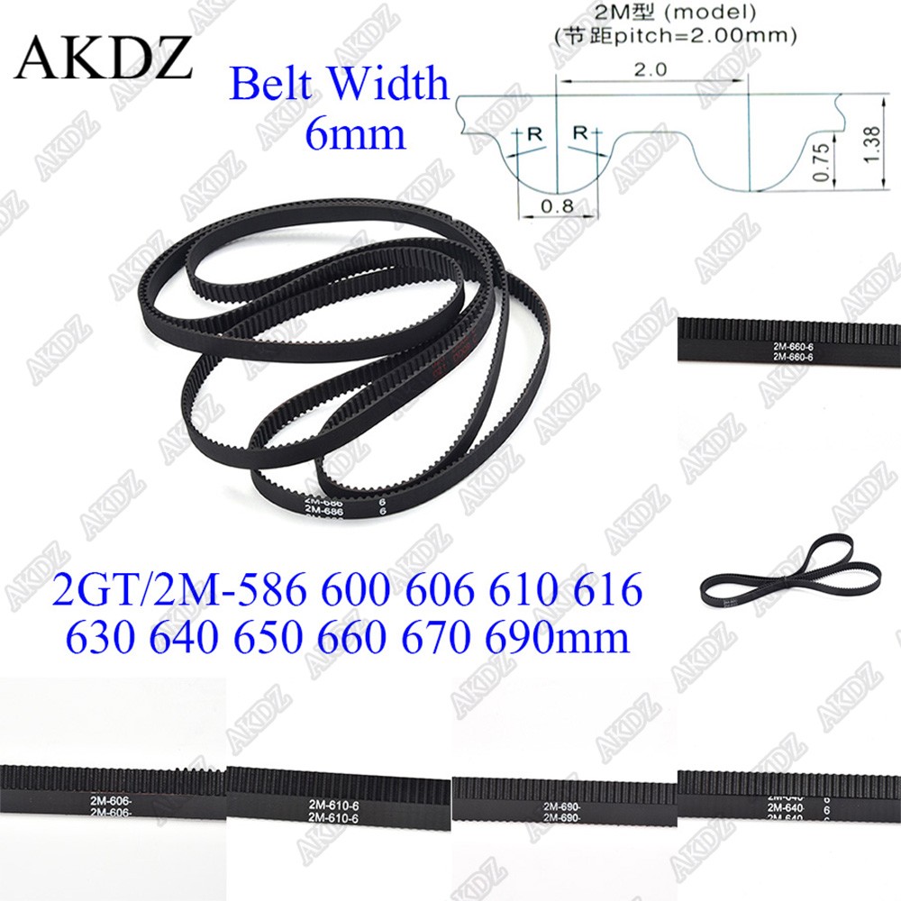 2GT timing belt pitch length 586 600 606 610 616 630 640 650 660 670 690 width 6mm 2M 2GT synchronous closed rubber