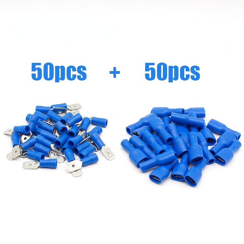 FDFD2-250*50 MDD2-250*50 16-14AWG BLUE Insulated Spade Crimp Wire Cable Connector Terminal Male/Female Kit 100PCS 50pair