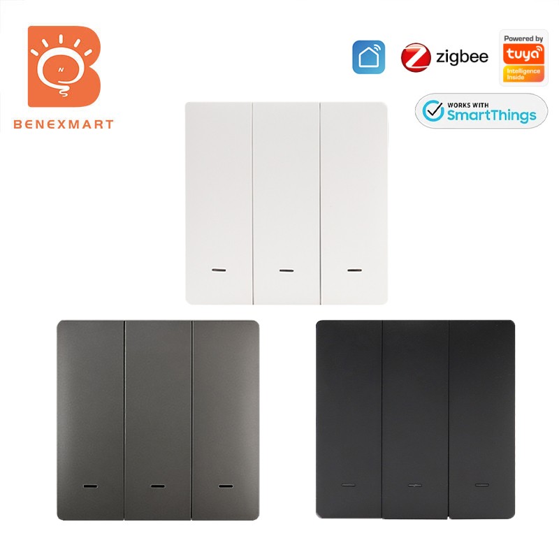 Benexmart wireless landscape switch zigbee push button switch tuya smartarts 1 2 3 4 gang smart device remote control black gray