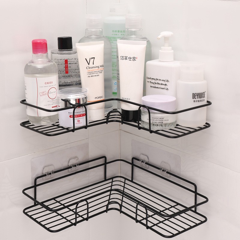 Bathroom kitchen Punch Corner Frame Shower Shelf Wrought Iron Shampoo Storage Rack Holder with Suction Cup bathroom accessories