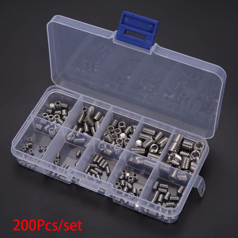 200pcs Assortment Home -M8 Repair Hexagon Manual Fasteners Stainless Steel Lightweight Screw Set