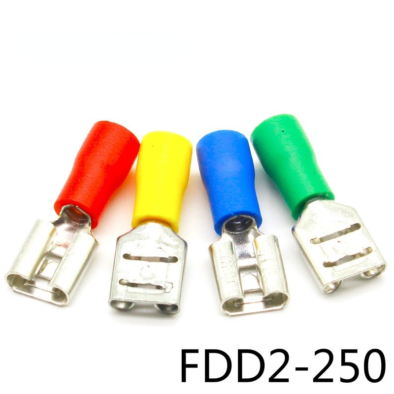 FDD2-250 أنثى معزول الكهربائية تجعيد محطة ل 16-14 AWG موصلات سلك كابل موصل 100 قطعة/الحزمة FDD FDD2-250