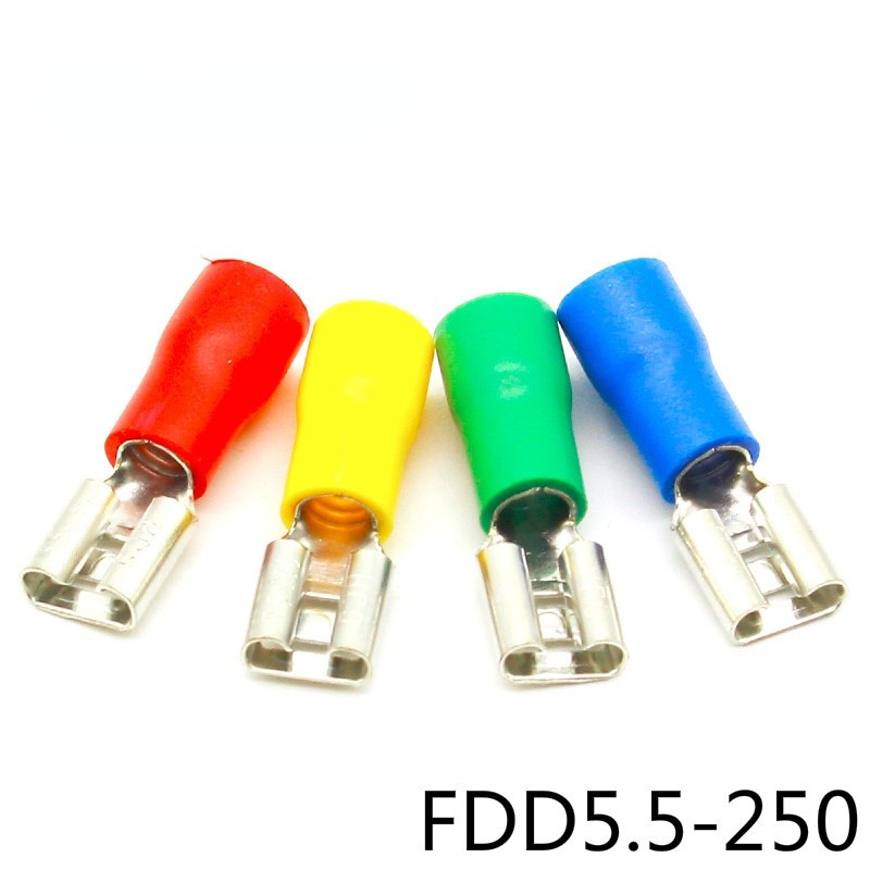 FDD5.5-250 Female Insulated Electrical Crimp Terminal for 12-10 AWG Connectors Wire Cable Connector 100pcs/pack FDD FDD5.5-250