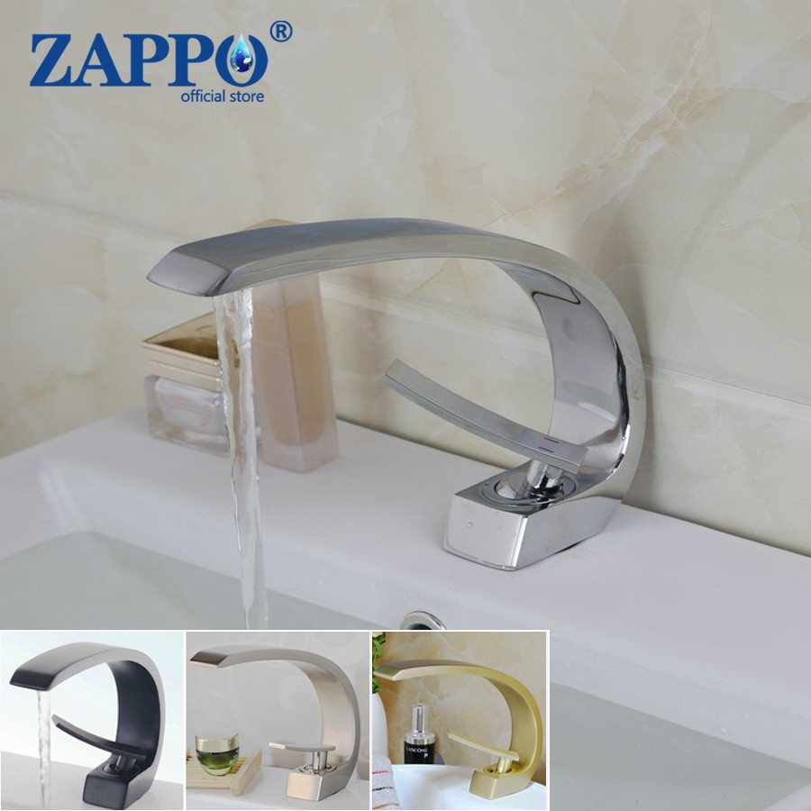 ZAPPO Chrome Polish Stream Solid Brass Wash Basin Design Bathroom Deck Mount Sink Faucet Mixer Black Nickel Brush Tap