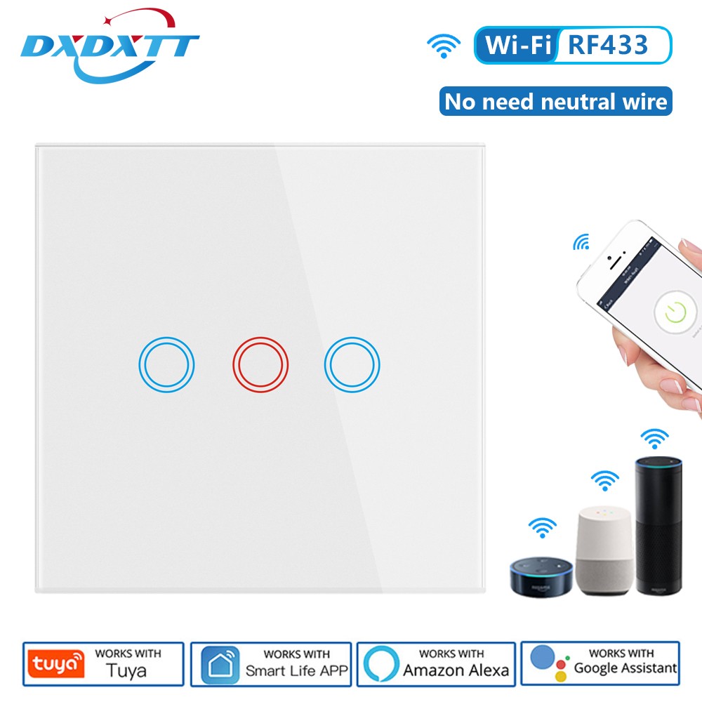 DXDXTT Alexa WiFi Smart Switch Tuya No Neutral EU Standard Touch Switches Smart Life 220V Work with Google Home Voice Control