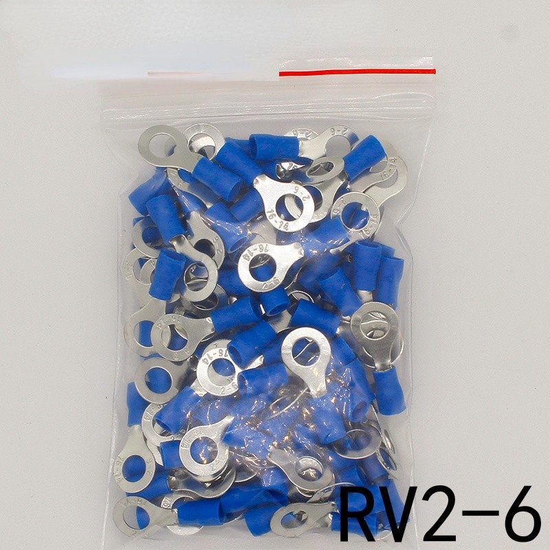 RV2-6 Blue Ring insulated terminal Cable Wire Connector 100PCS/Pack suit 1.5-2.5mm Electrical Crimp Terminal RV2.5-6 RV